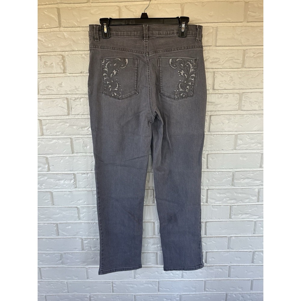 Gloria Vanderbilt Gray Straight Leg Jeans Women's Size 8 Embroidered Pockets - Picture 7 of 7